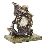 Часы настольные бронзовые в виде русалочки из натурального камня Змеевик Mermaid Stone Clock варинант исполнения - 3 | Loft Concept во Владивостоке