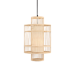 Подвесной светильник из деревянных прутьев с плафоном из натуральной ткани Light Inside the Cell варинант исполнения - 2 | Loft Concept во Владивостоке