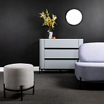 Круглый пуф на металлических ножках с обивкой из рогожки Casey Poof варинант исполнения - 4 | Loft Concept во Владивостоке