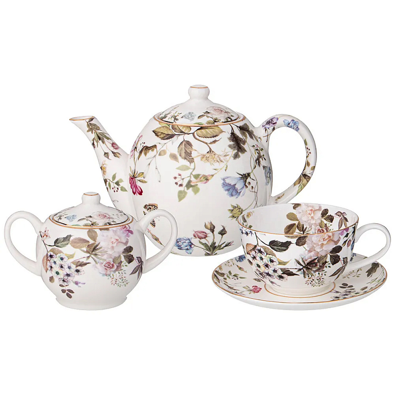 Чайный сервиз из фарфора белый с рисунком цветов на 6 персон 14 предметов Garden Whisper Porcelain Set Белый Мульти Чайный сервиз из фарфора белый с рисунком цветов на 6 персон 14 предметов Garden Whisper Porcelain Set Белый Мульти во Владивостоке | Loft Concept