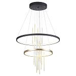 Люстра подвесная с 2-мя круглыми подвесами в черном и золотистом цвете и вертикальными подвесками Ring Horizontal варинант исполнения - 2 | Loft Concept во Владивостоке