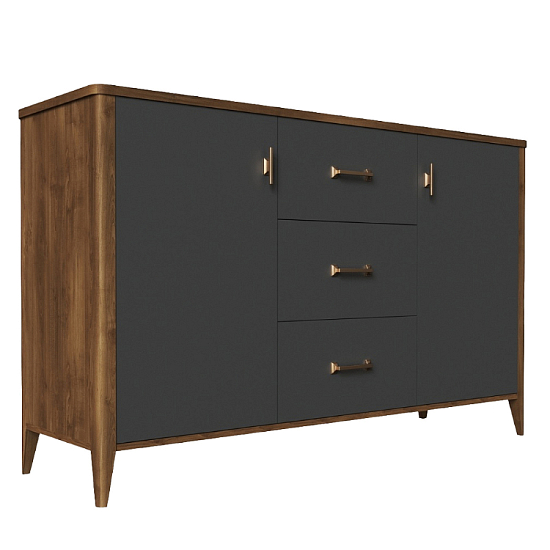 Комод с тремя ящиками и дверцами из массива бука Tasteful Furniture Серый Комод с тремя ящиками и дверцами из массива бука Tasteful Furniture Серый во Владивостоке | Loft Concept