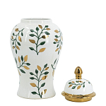 Ваза белая с крышкой с рисунком зеленых и золотых листьев 40 см Chinoiserie Ceramics варинант исполнения - 2 | Loft Concept во Владивостоке