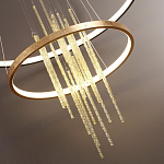 Люстра подвесная с 2-мя круглыми подвесами в черном и золотистом цвете и вертикальными подвесками Ring Horizontal варинант исполнения - 3 | Loft Concept во Владивостоке