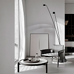 Торшер с изогнутой черной металлической стойкой и цилиндрическим плафоном Davide Groppi варинант исполнения - 7 | Loft Concept во Владивостоке