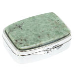 Таблетница карманная прямоугольная с 2-мя отделениями с зеркалом и накладкой из натурального камня Жадеит Silver Stone Pillboxes варинант исполнения - 1 | Loft Concept во Владивостоке