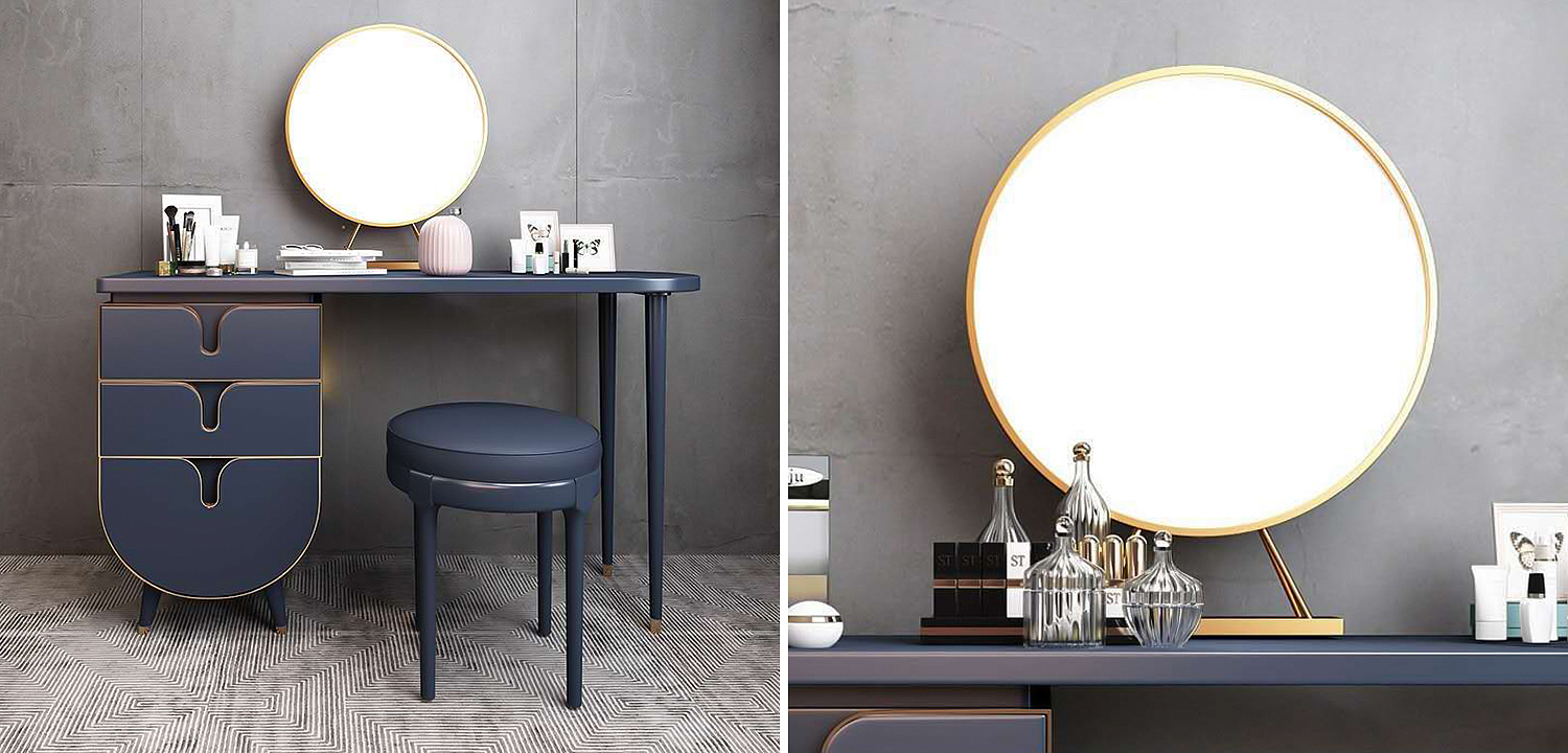 Комплект из туалетного стола, зеркала и пуфа Conna Dressing Table Blue Комплект из туалетного стола, зеркала и пуфа Conna Dressing Table Blue - Loft-Concept во Владивостоке