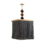 Люстра квадратная с бахромой и подвесом из деревянных бусин Psyche варинант исполнения - 1 | Loft Concept во Владивостоке