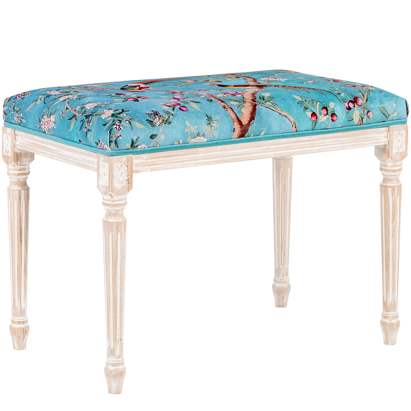 Банкетка из массива бука с цветочным принтом Turquoise Beige Chinoiserie Imperial Garden Banquette Бирюзовый Мульти Бежевый Банкетка из массива бука с цветочным принтом Turquoise Beige Chinoiserie Imperial Garden Banquette Бирюзовый Мульти Бежевый во Владивостоке | Loft Concept