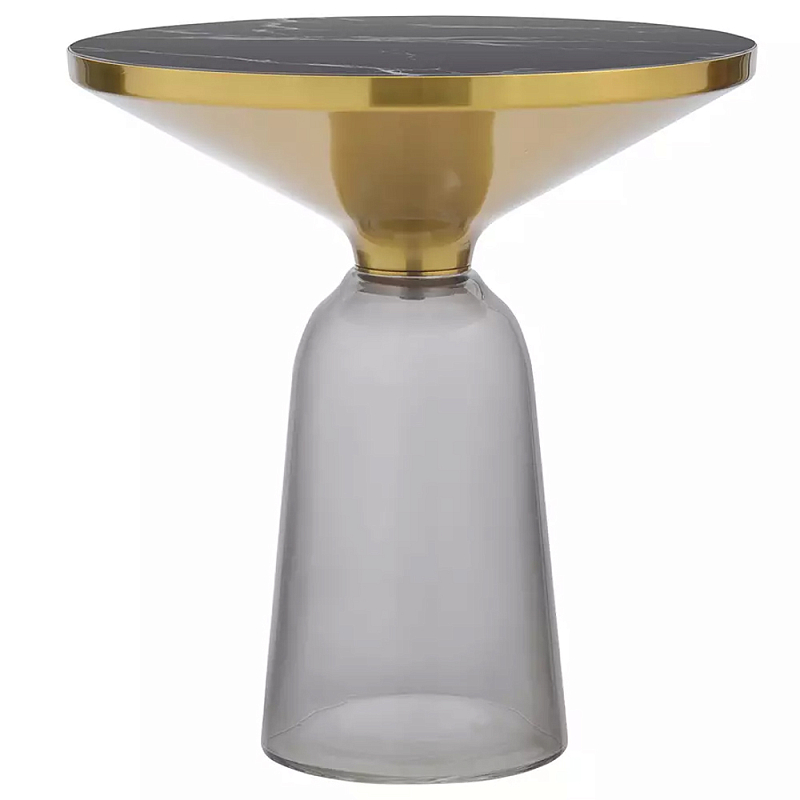 Кофейный столик с круглой стеклянной столешницей с мраморным узором Round Gray Table with Pattern Серый Черный Кофейный столик с круглой стеклянной столешницей с мраморным узором Round Gray Table with Pattern Серый Черный во Владивостоке | Loft Concept