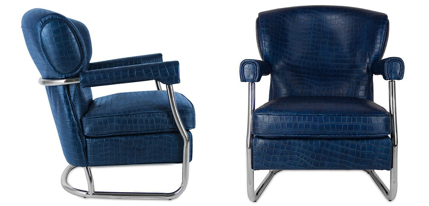 Кресло Eggert Armchair blue leather Кресло Eggert Armchair blue leather - Loft-Concept во Владивостоке