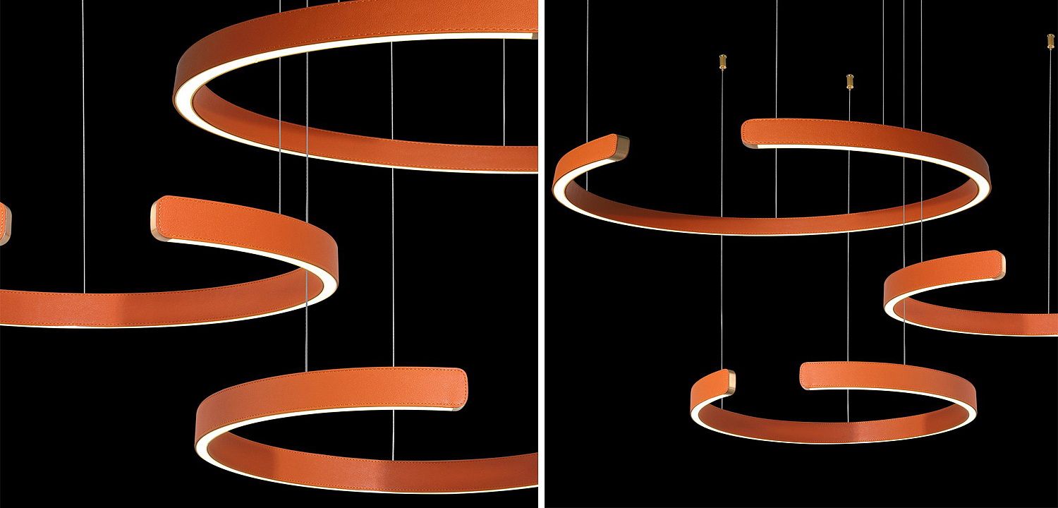 Люстра Half Ring 3 orange leather Люстра Half Ring 3 orange leather - Loft-Concept во Владивостоке