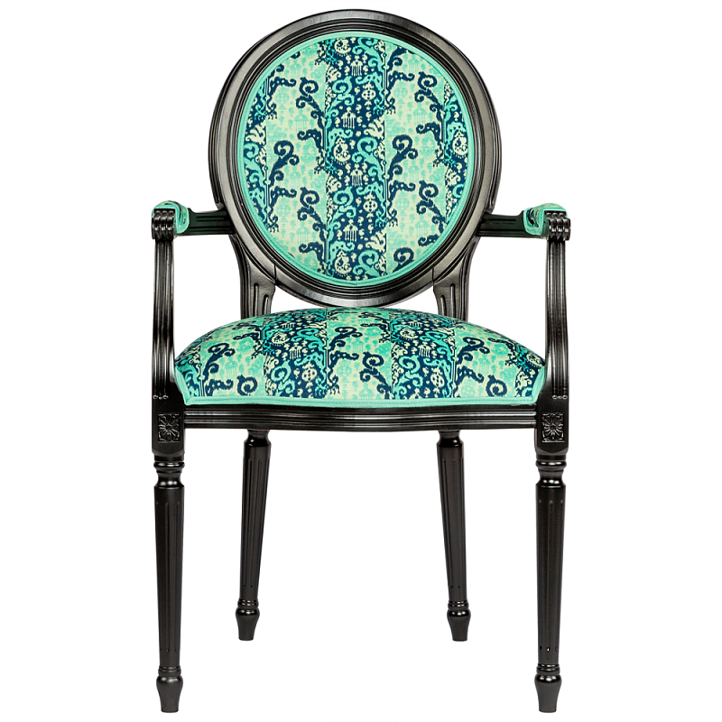 Стул из натурального бука с подлокотниками Ikat Pattern бирюзовый Черный Бирюзовый Стул из натурального бука с подлокотниками Ikat Pattern бирюзовый Черный Бирюзовый во Владивостоке | Loft Concept