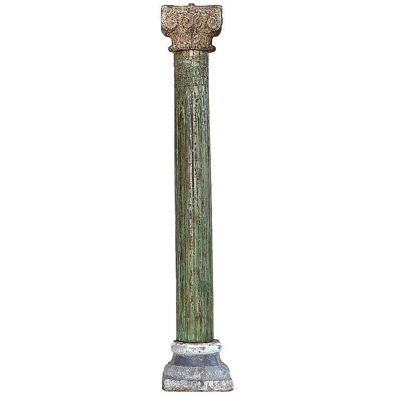 Антикварная колонна из тикового дерева Surat Antique Column Green Античный зеленый Коричневый винтаж Серый Антикварная колонна из тикового дерева Surat Antique Column Green Античный зеленый Коричневый винтаж Серый во Владивостоке | Loft Concept