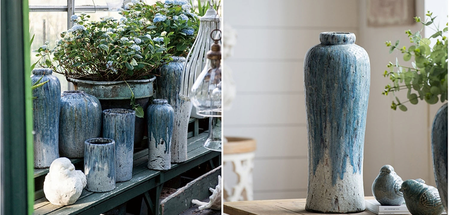 Ваза Terracotta Vase blue-white high Ваза Terracotta Vase blue-white high - Loft-Concept во Владивостоке