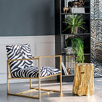 Кресло с металлическим золотистым каркасом и мягкой обивкой с чёрно-белым принтом зебры Wild animals варинант исполнения - 5 | Loft Concept во Владивостоке