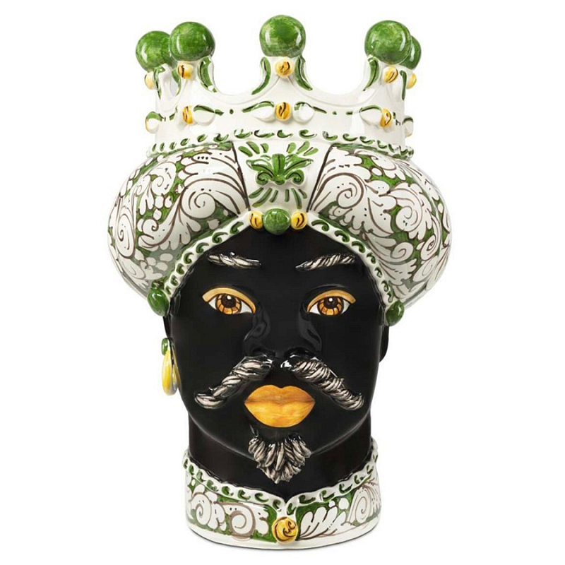 Ваза Vase Moro Man Ornate Dark Green Черный Зеленый Белый Ваза Vase Moro Man Ornate Dark Green Черный Зеленый Белый во Владивостоке | Loft Concept