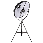 Торшер в виде прожектора с круглым тканевым абажуром на треноге черного цвета Radiance Éclat варинант исполнения - 2 | Loft Concept во Владивостоке