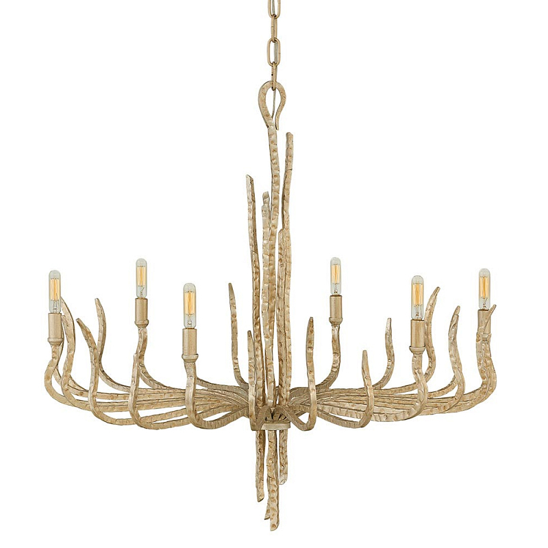 Люстра дизайнерская золотого цвета с 6-ю лампами на изогнутых рожках с текстурной поверхностью Hinkley Золотой во Владивостоке | Loft Concept 