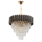 Люстра из черного металла с многоярусными подвесками из прозрачного хрусталя на золотой цепи Empire Black Chandelier Crystal варинант исполнения - 2 | Loft Concept во Владивостоке
