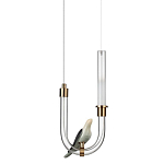 Подвесной светильник с декоративной фигуркой птицы на прозрачной изогнутой трубке Ganthea варинант исполнения - 1 | Loft Concept во Владивостоке