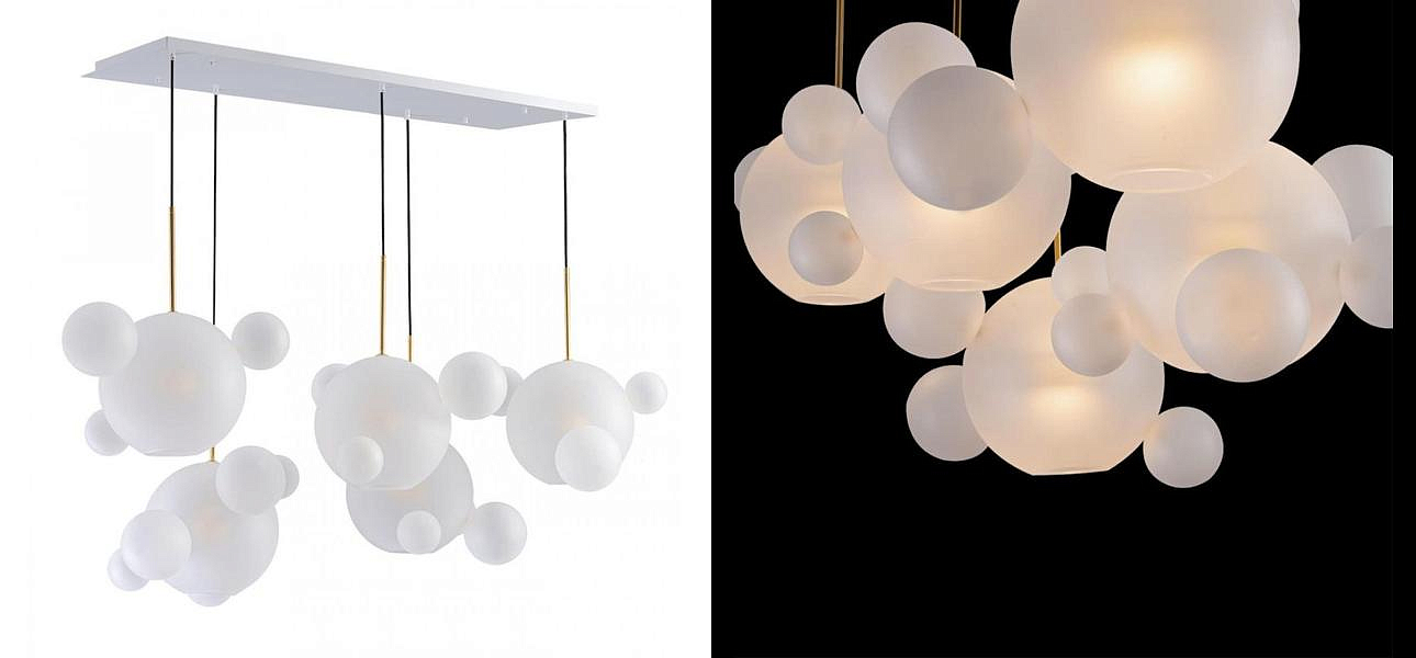 Линейный Светодиодный Светильник Giopato & Coombes Bubble Chandelier Linear Circle матовое белое стекло 5 плафонов Линейный Светодиодный Светильник Giopato & Coombes Bubble Chandelier Linear Circle матовое белое стекло 5 плафонов - Loft-Concept во Владивостоке
