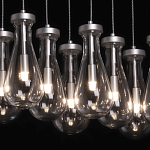 Люстра с 9-ю прозрачными плафонами из стекла в форме капли на прямоугольном потолочном основании цвета хром Lucid Rain  варинант исполнения - 5 | Loft Concept во Владивостоке