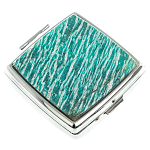 Таблетница карманная квадратная с 2-мя отделениями с зеркалом и накладкой из натурального камня Амазонит Silver Stone Pillboxes варинант исполнения - 1 | Loft Concept во Владивостоке