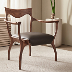 Стул деревянный с мягким сиденьем из коричневой натуральной кожи Moon Walnut Furniture варинант исполнения - 1 | Loft Concept во Владивостоке