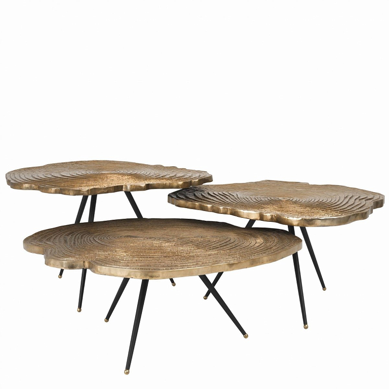 Набор столиков Eichholtz Coffee Table Quercus Set of 3 Черный Латунь Набор столиков Eichholtz Coffee Table Quercus Set of 3 Черный Латунь во Владивостоке | Loft Concept