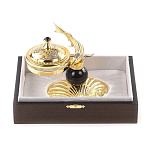 Икорница с декором "Стерлядка на ракушке" с гравировкой на подставке из натурального камня Обсидиан Decorative Cavair Dishes варинант исполнения - 4 | Loft Concept во Владивостоке