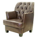 Кресло кожаное c мягкими подлокотниками на 4-х деревянных ножках из массива березы Joseph Armchair brown варинант исполнения - 2 | Loft Concept во Владивостоке