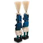 Комплект из 2-х деревянных статуэток Asmat Straw Headdress Statuettes Blue Tattoo варинант исполнения - 2 | Loft Concept во Владивостоке