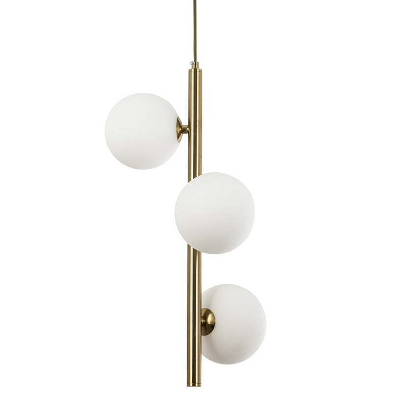 Подвесной светильник с 3-мя сферическими плафонами из матового стекла Pearls Suspension Brass Tube Hanging Lamp Белое матовое стекло Латунь Подвесной светильник с 3-мя сферическими плафонами из матового стекла Pearls Suspension Brass Tube Hanging Lamp Белое матовое стекло Латунь во Владивостоке | Loft Concept