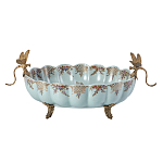 Чаша из голубого фарфора на бронзовых ножках с рисунком цветов и фигурками стрекоз Blue Garden варинант исполнения - 1 | Loft Concept во Владивостоке