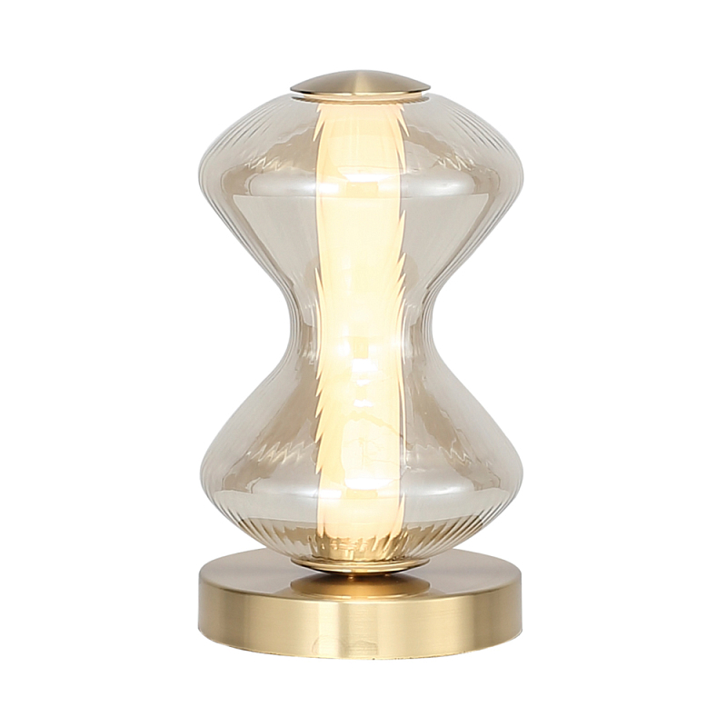 Настольная лампа светодиодная с волнообразным стеклянным плафоном Amphora of Light Коньяк Золотой во Владивостоке | Loft Concept 