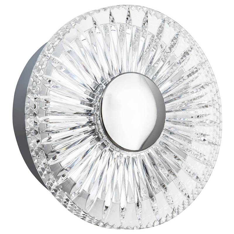 Бра с круглым рельефным плафоном Glass Peonies Chrome Wall Lamp Прозрачный Хром Бра с круглым рельефным плафоном Glass Peonies Chrome Wall Lamp Прозрачный Хром во Владивостоке | Loft Concept