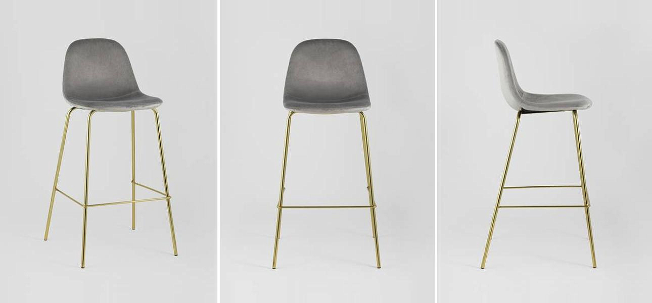 Барный Стул Archie Chair Серый Велюр Барный Стул Archie Chair Серый Велюр - Loft-Concept во Владивостоке