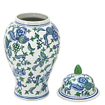 Ваза с крышкой и зелено-голубым рисунком на белом фоне 51 см Blue & White Ornament варинант исполнения - 2 | Loft Concept во Владивостоке