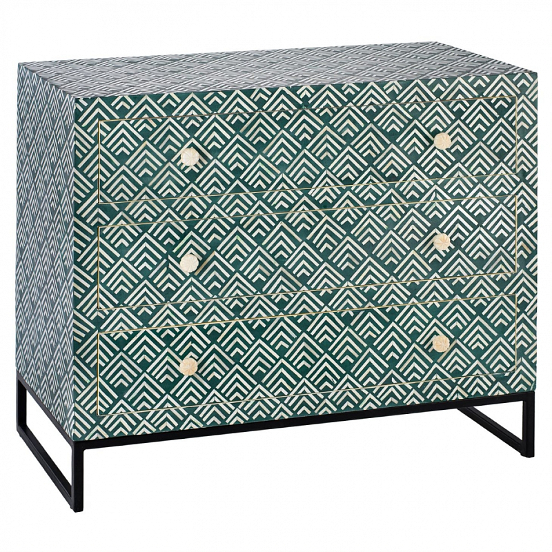 Комод инкрустация костью Green Indian Bone Inlay 3 drawer Зеленый Зеленый Комод инкрустация костью Green Indian Bone Inlay 3 drawer Зеленый Зеленый во Владивостоке | Loft Concept