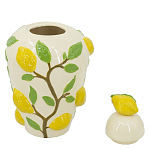 Ваза с крышкой кремового цвета и объемным рисунком лимонов и листьев Lemon Delight варинант исполнения - 2 | Loft Concept во Владивостоке