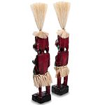 Комплект из 2-х деревянных статуэток Asmat Straw Headdress Statuettes Red Turquoise Tattoo варинант исполнения - 2 | Loft Concept во Владивостоке
