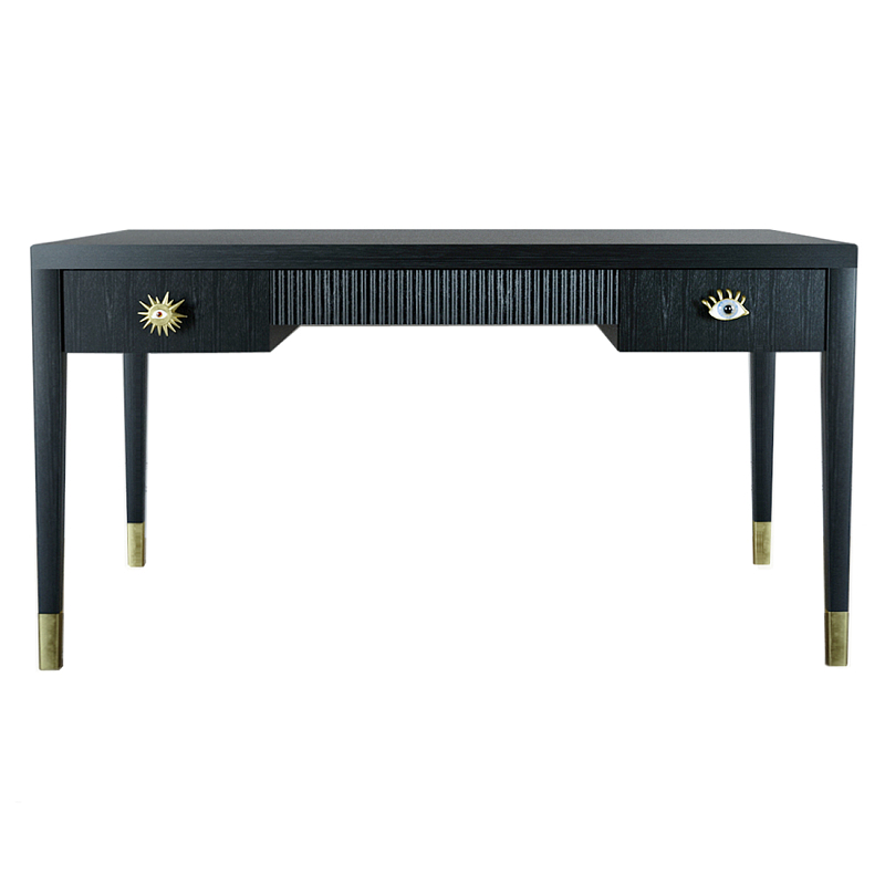 Письменный стол Elsa Dreams Black Шпон дерево с двумя ящиками Черный во Владивостоке | Loft Concept 