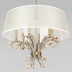 Люстра подвесная круглая с тканевым полупрозрачным абажуром и подвесками 6 ламп Gilded Elegance варинант исполнения - 4 | Loft Concept во Владивостоке