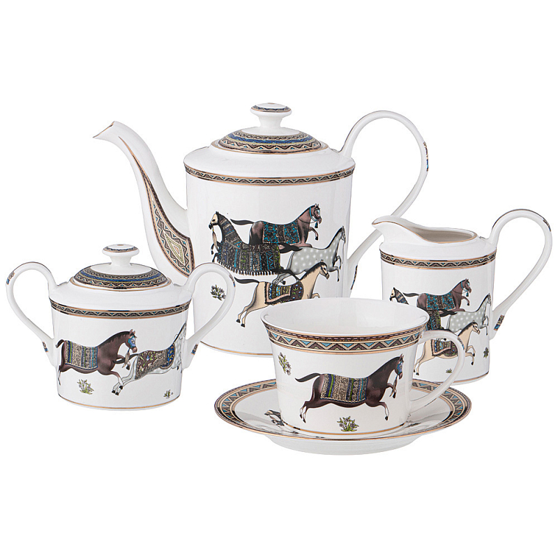 Чайный сервиз из фарфора с изображением лошадей на 6 персон 15 предметов Porcelain Horse Set Белый Мульти Чайный сервиз из фарфора с изображением лошадей на 6 персон 15 предметов Porcelain Horse Set Белый Мульти во Владивостоке | Loft Concept