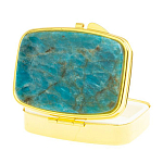 Таблетница карманная прямоугольная с 2-мя отделениями с зеркалом и накладкой из натурального камня Апатит Голубой Gold Stone Pillboxes варинант исполнения - 2 | Loft Concept во Владивостоке