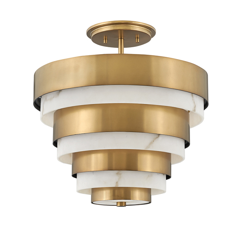 Потолочный светильник многоярусный с чередованием латунных и белых колец Hinkley  Латунь Белый во Владивостоке | Loft Concept 