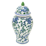 Ваза с крышкой и зелено-голубым рисунком на белом фоне 51 см Blue & White Ornament варинант исполнения - 1 | Loft Concept во Владивостоке