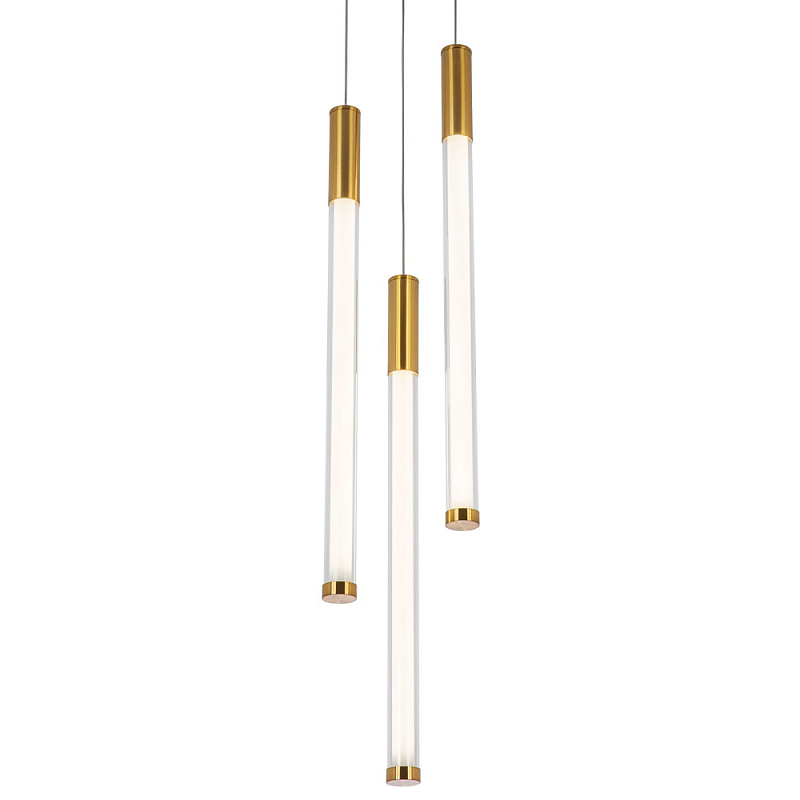 Подвесной светильник с 3-мя плафонами Cateline Brass Trio Tube Hanging Lamp Латунь Подвесной светильник с 3-мя плафонами Cateline Brass Trio Tube Hanging Lamp Латунь во Владивостоке | Loft Concept