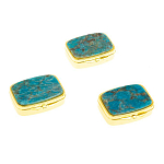 Таблетница карманная прямоугольная с 2-мя отделениями с зеркалом и накладкой из натурального камня Апатит Голубой Gold Stone Pillboxes варинант исполнения - 4 | Loft Concept во Владивостоке